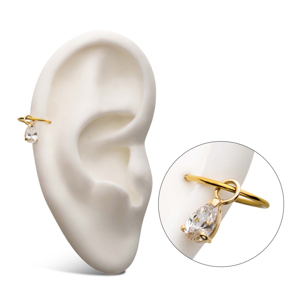 14Kt Yellow Gold Prong Set Pear-Shaped Clear CZ Charm