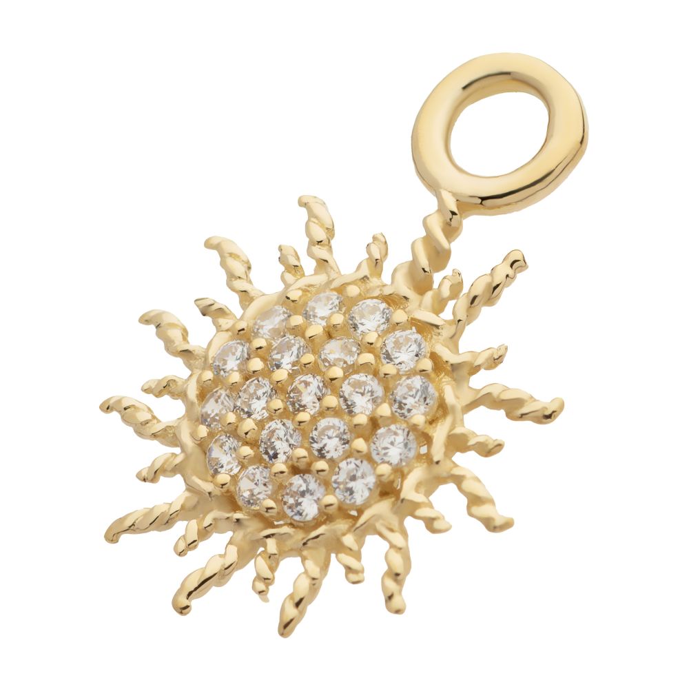 14Kt Yellow Gold Sunburst with Pave Set CZ Charm