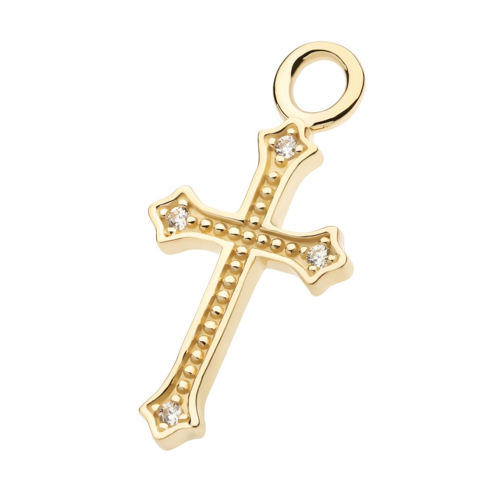 14Kt Yellow Gold Antique Cross with Prong Set CZ Charm