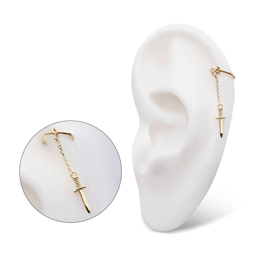 14Kt Yellow Gold Dagger Dangle Charm with 10mm Chain