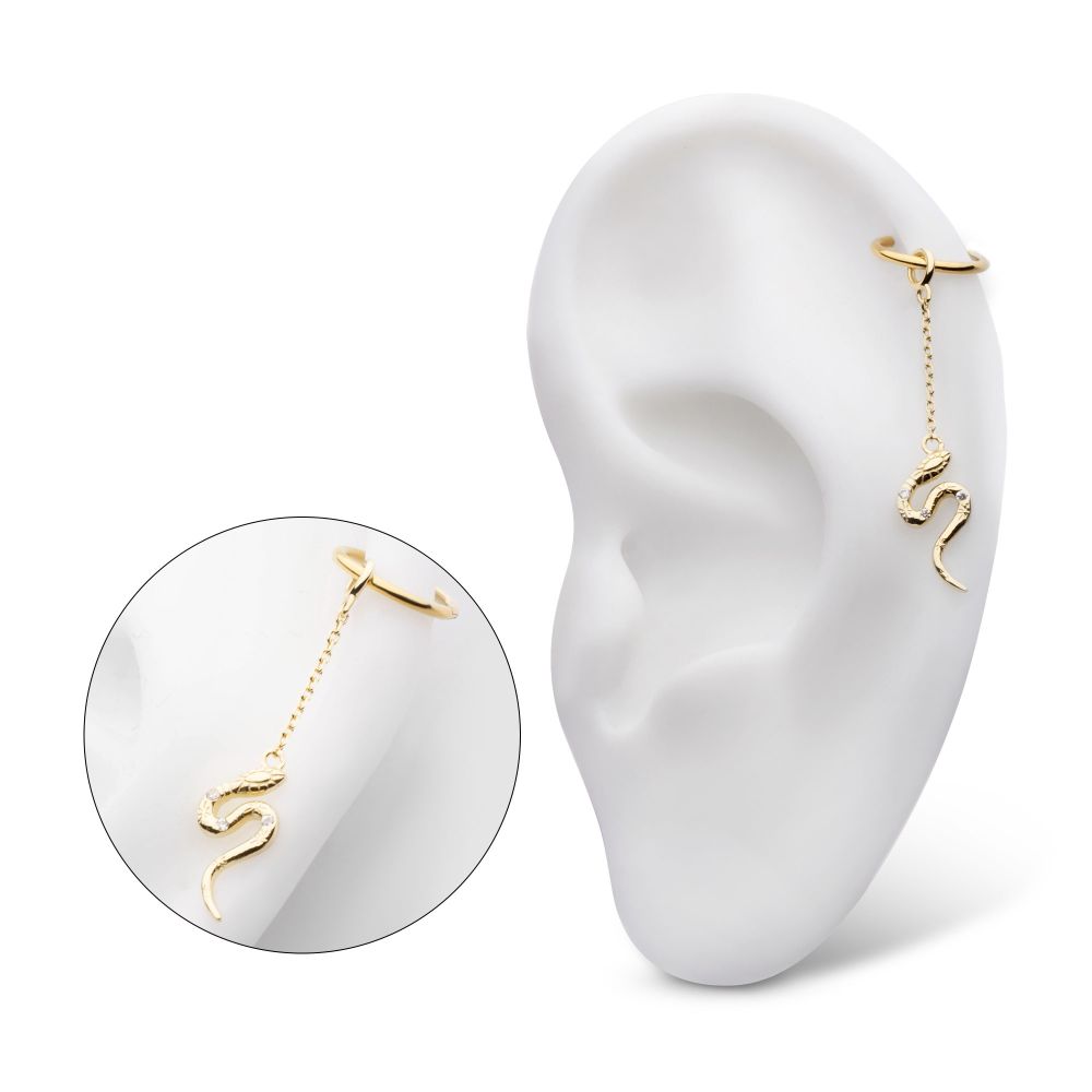 14Kt Yellow Gold Bezel Set Round CZ Snake Dangle Charm with 10mm Chain