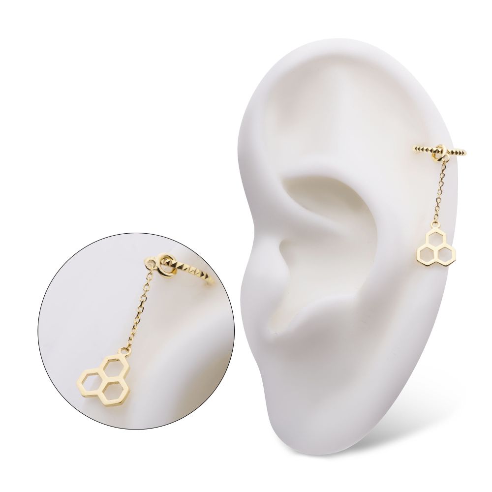 14Kt Yellow Gold Honeycomb Dangle Charm with 10mm Chain