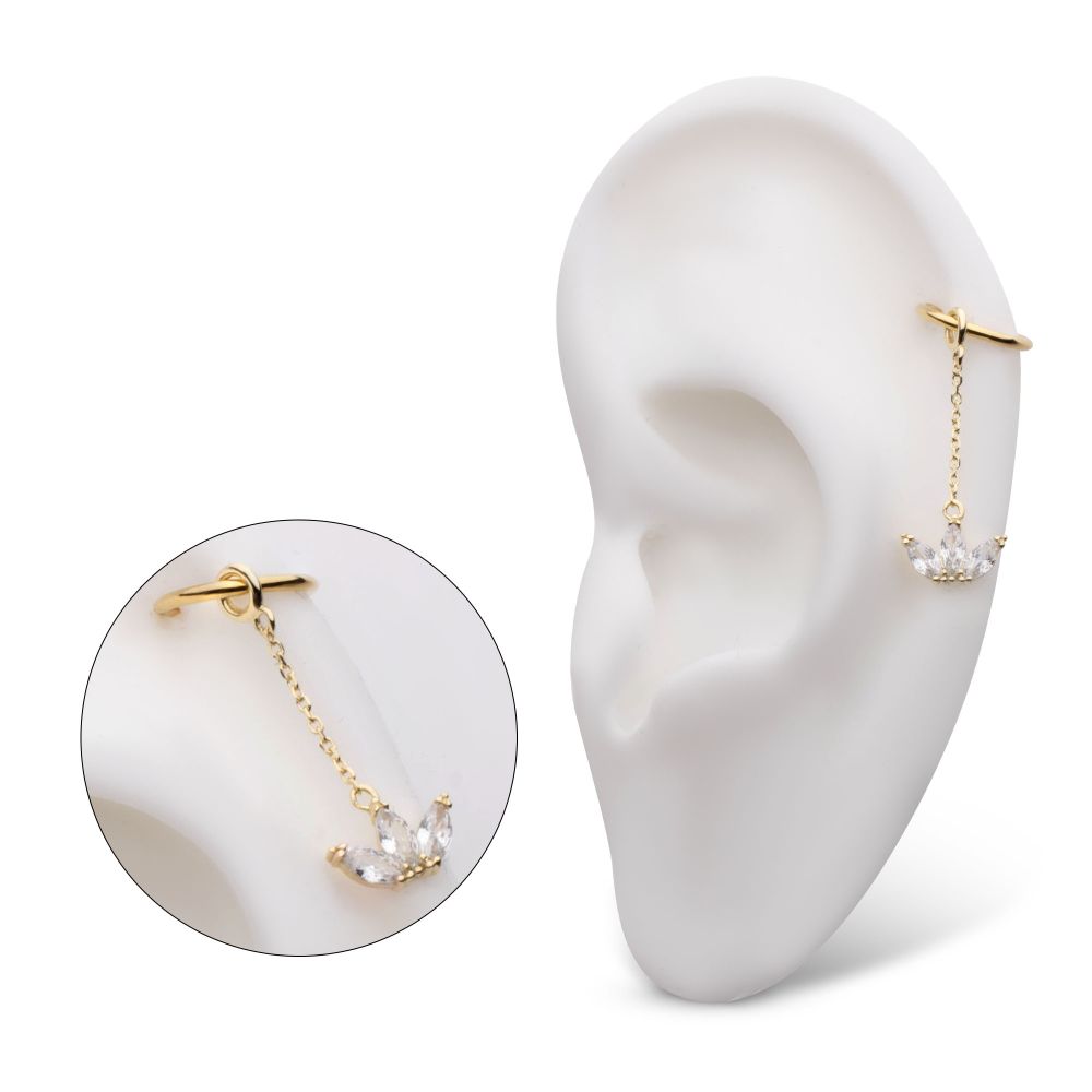 14Kt Yellow Gold 3-Cluster Marquise CZ Dangle Charm with 10mm Chain