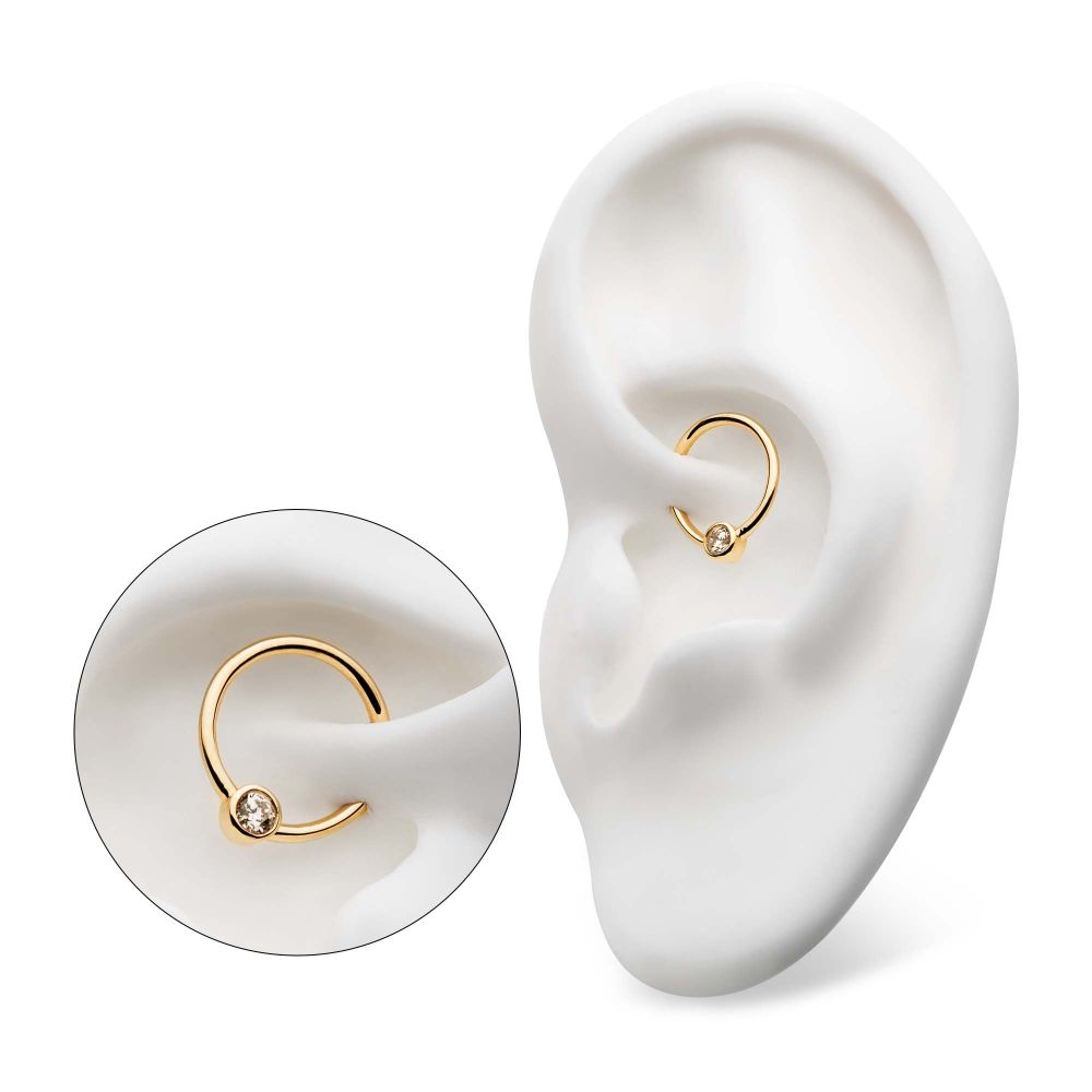 14Kt-Yellow Gold with Centerpiece Bezel Set Clear CZ Seamless Split Ring