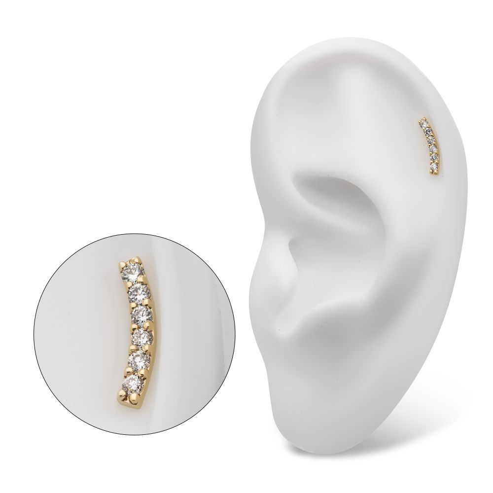 14kt Gold Threadless Curved Bar Top with 6-Cluster Prong Set Lab-Grown Diamonds