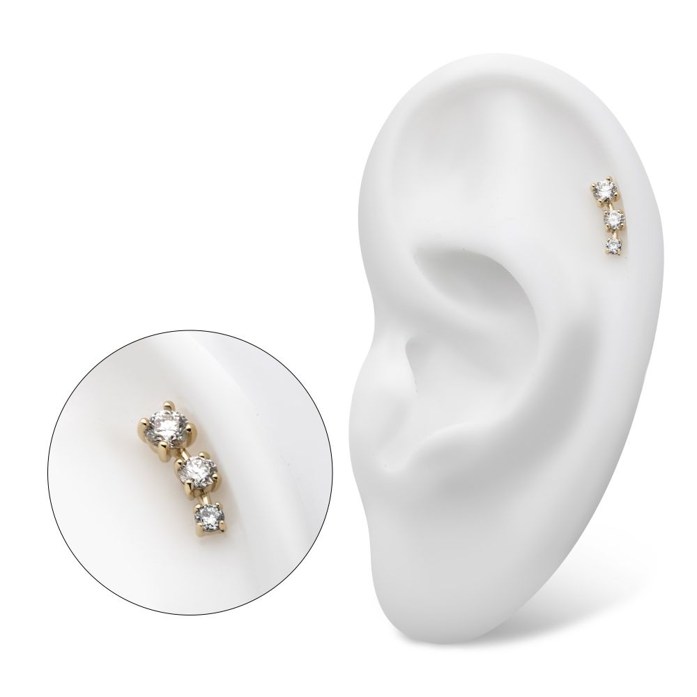 14Kt Yellow Gold Threadless Staggered Cluster Top with 4-Prong 3 Round Lab-Grown Diamonds