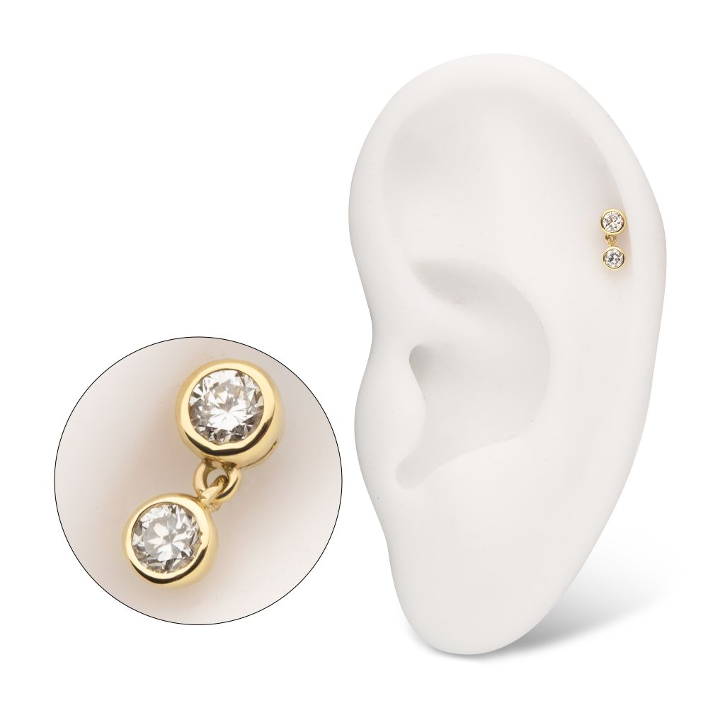 14Kt Yellow Gold Threadless Double Bezel Lab-Grown Diamond Dangle Top