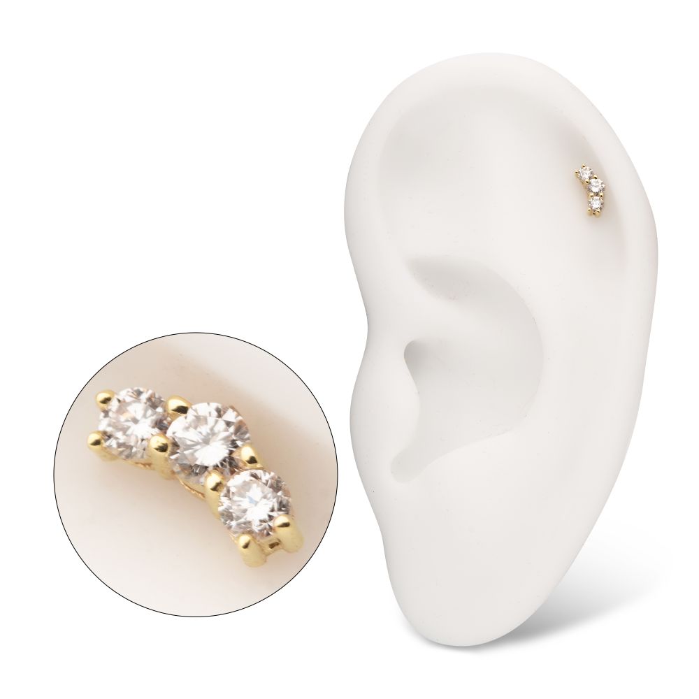 14Kt Yellow Gold Threadless Curved Bar Top with 3-Cluster Prong Set Lab-Grown Diamonds