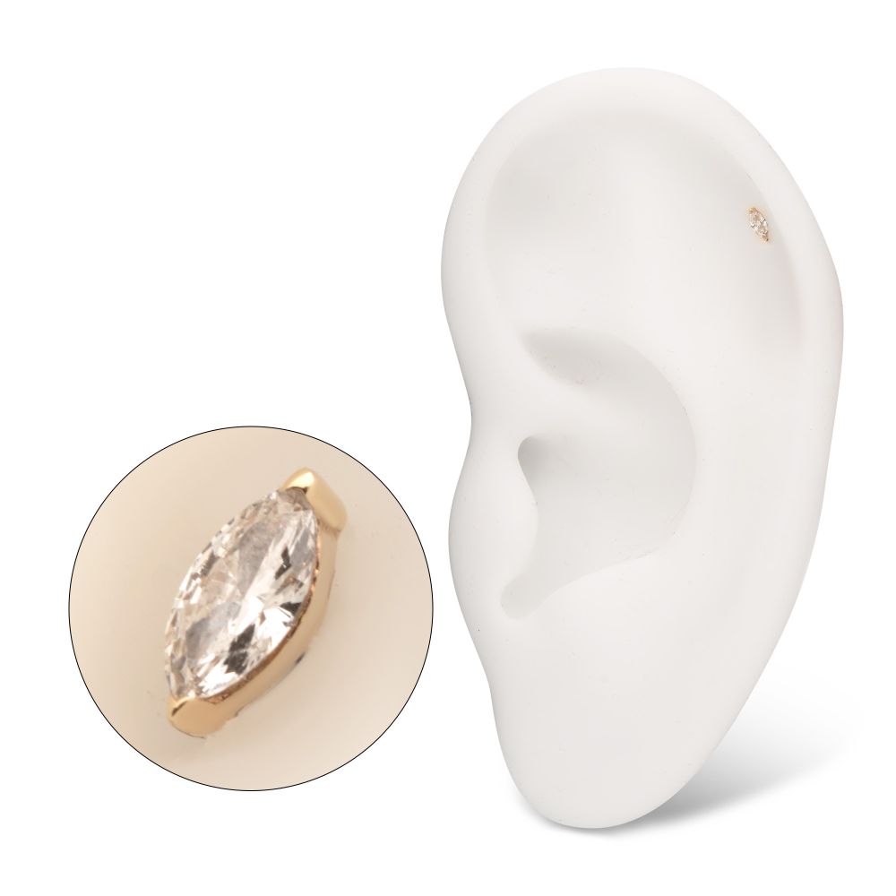 14Kt Yellow Gold Threadless 2-Prong Marquise Lab-Grown Diamond Top