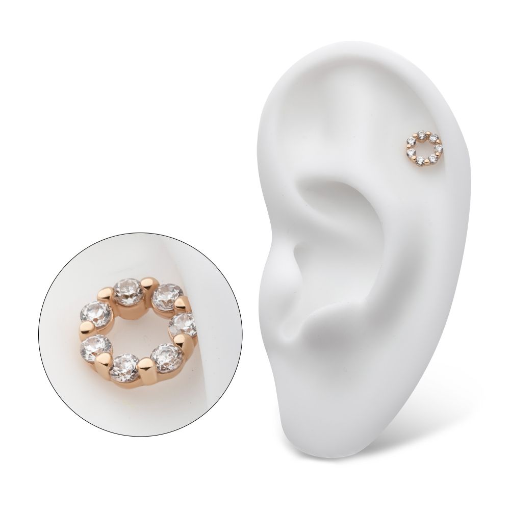 14Kt Rose Gold Threadless Wreath Top with Prong Set 7 Clear CZ