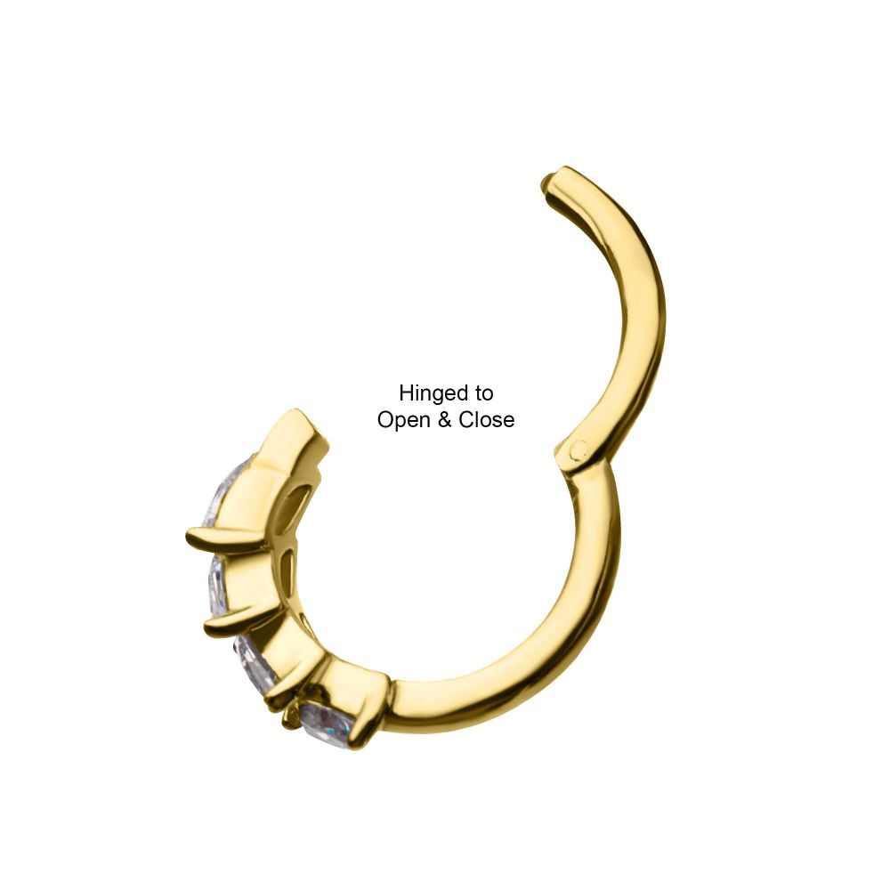 14Kt Gold Prong Set 4-Clear CZ Gem Hinged Segment Clicker