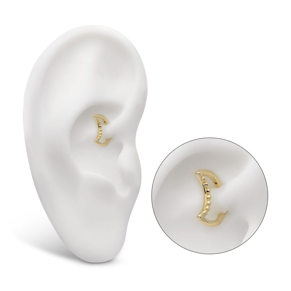 14Kt Yellow Gold 7 Bead Cluster Crescent Moon Shape Front Facing Hinged Segment Clicker