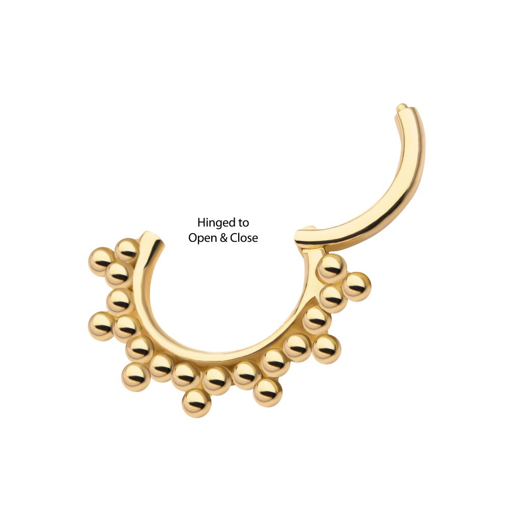 14Kt Yellow Gold 7-Cluster Tri Beads Front Facing Hinged Segment Clicker