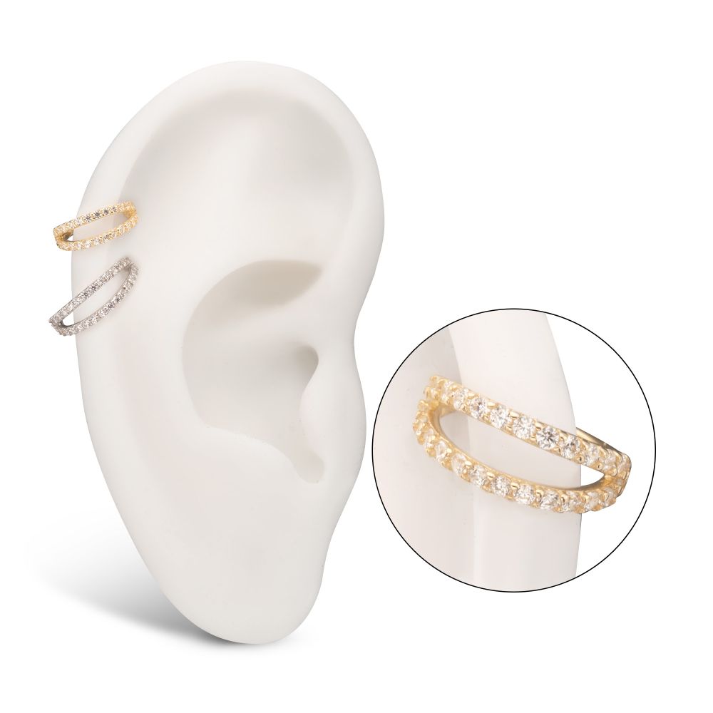 14Kt Gold Double Hoop with CNC Set Full Gem Side Facing Hinged Segment Clicker