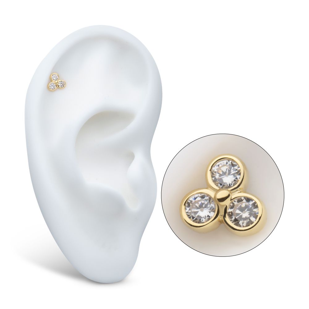 14Kt Yellow Gold Internally Threaded Trinity Bezel Set Gem Top Dermal