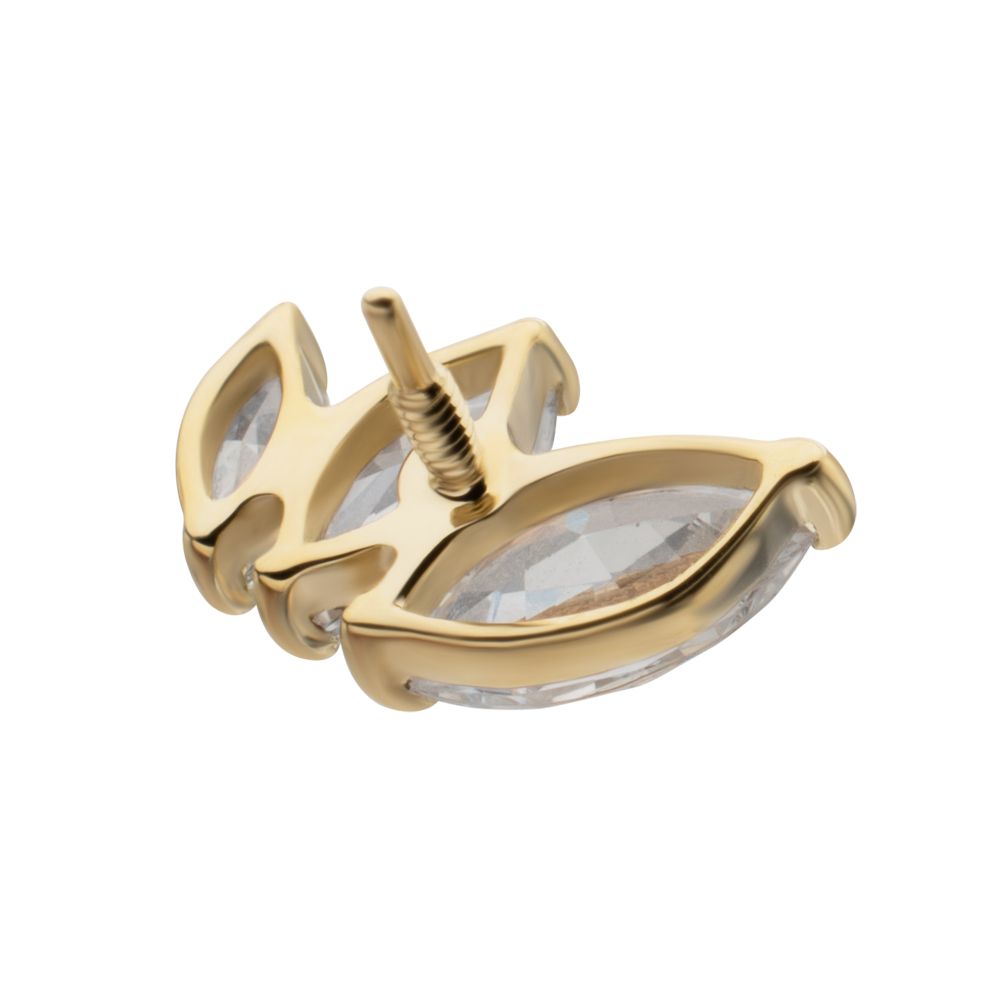 14Kt Yellow Gold M0.8 Internally Threaded Staggered Triple Marquise Cluster Top