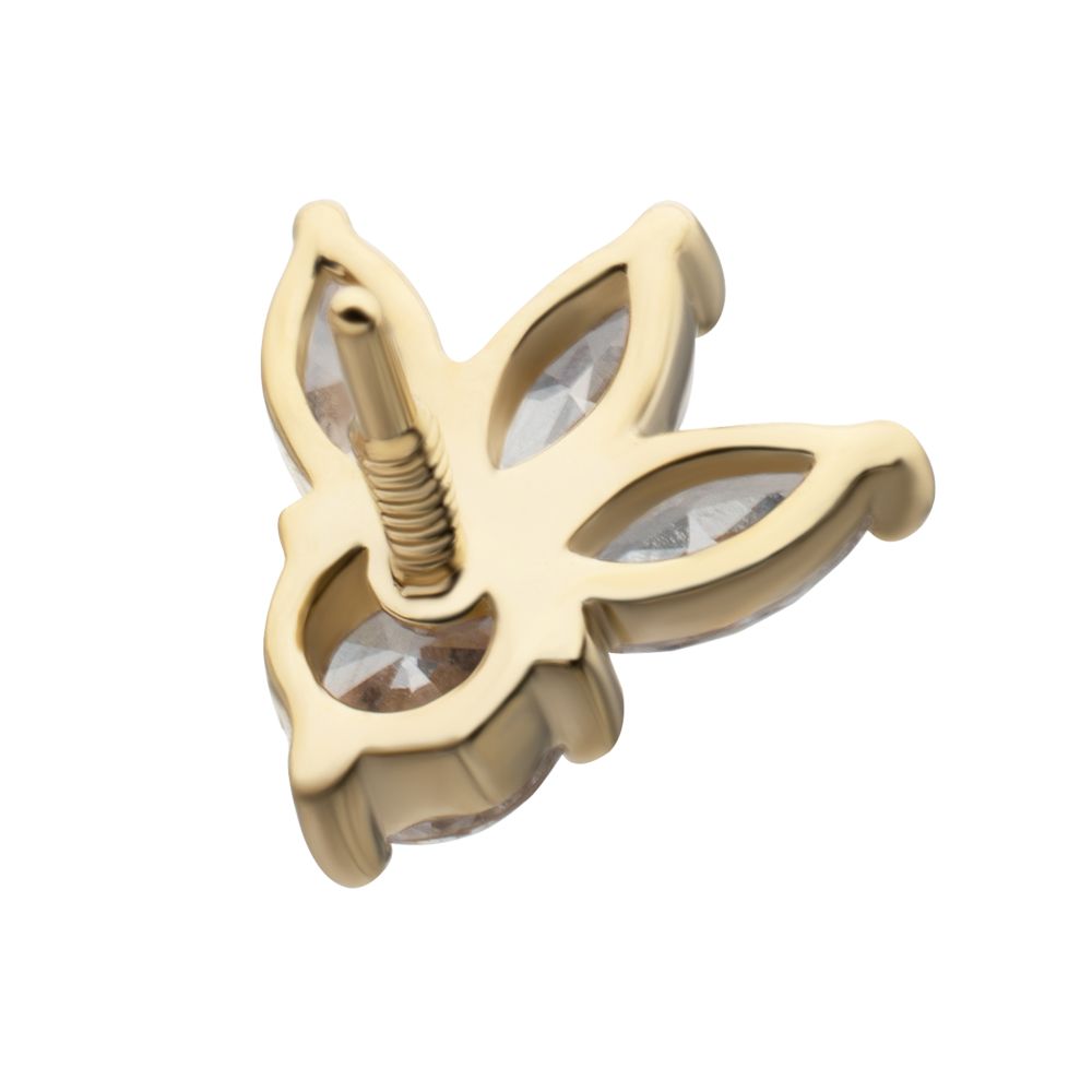 14Kt Yellow Gold M0.8 Internally Threaded Triple Marquise Cluster Fan Top with Round Gem