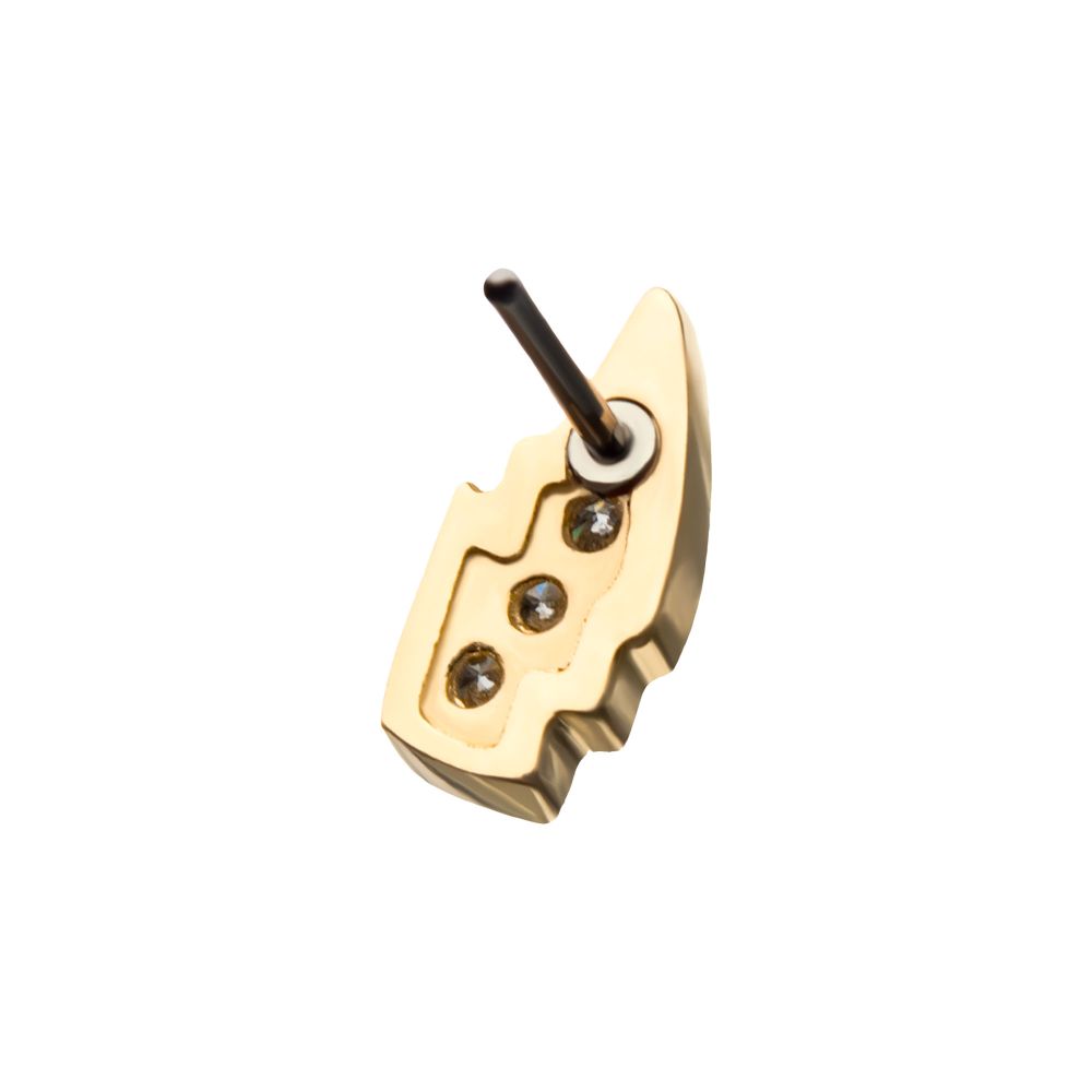 14kt Gold Threadless with Clear Gem Lightning Bolt Top
