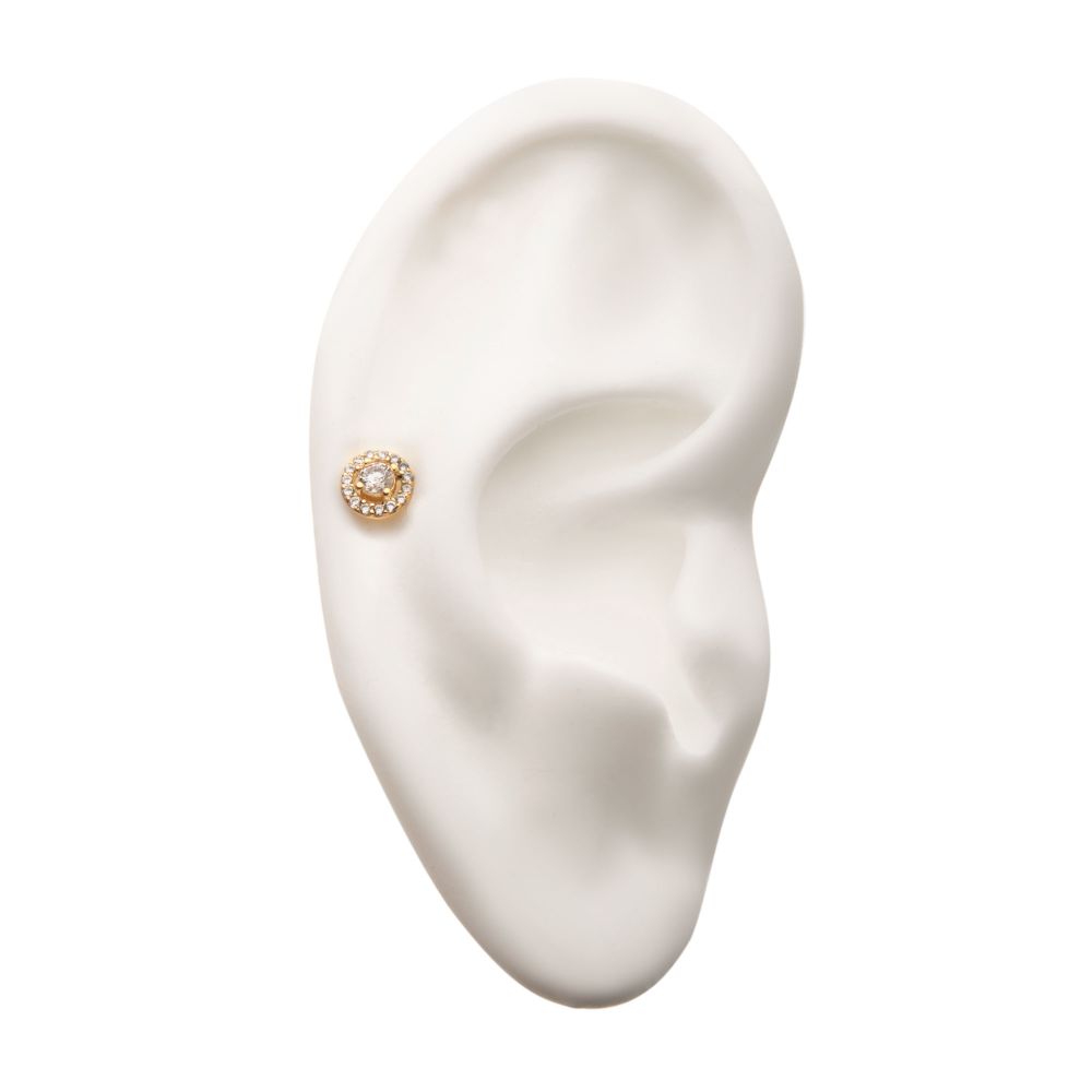 14Kt Yellow Gold Threadless with Multi-Prong Set Clear Gem Cut Out Circle Top