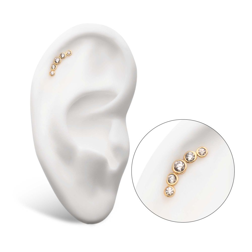 14Kt Yellow Gold Threadless Bezel Set Gem 5-Cluster Top