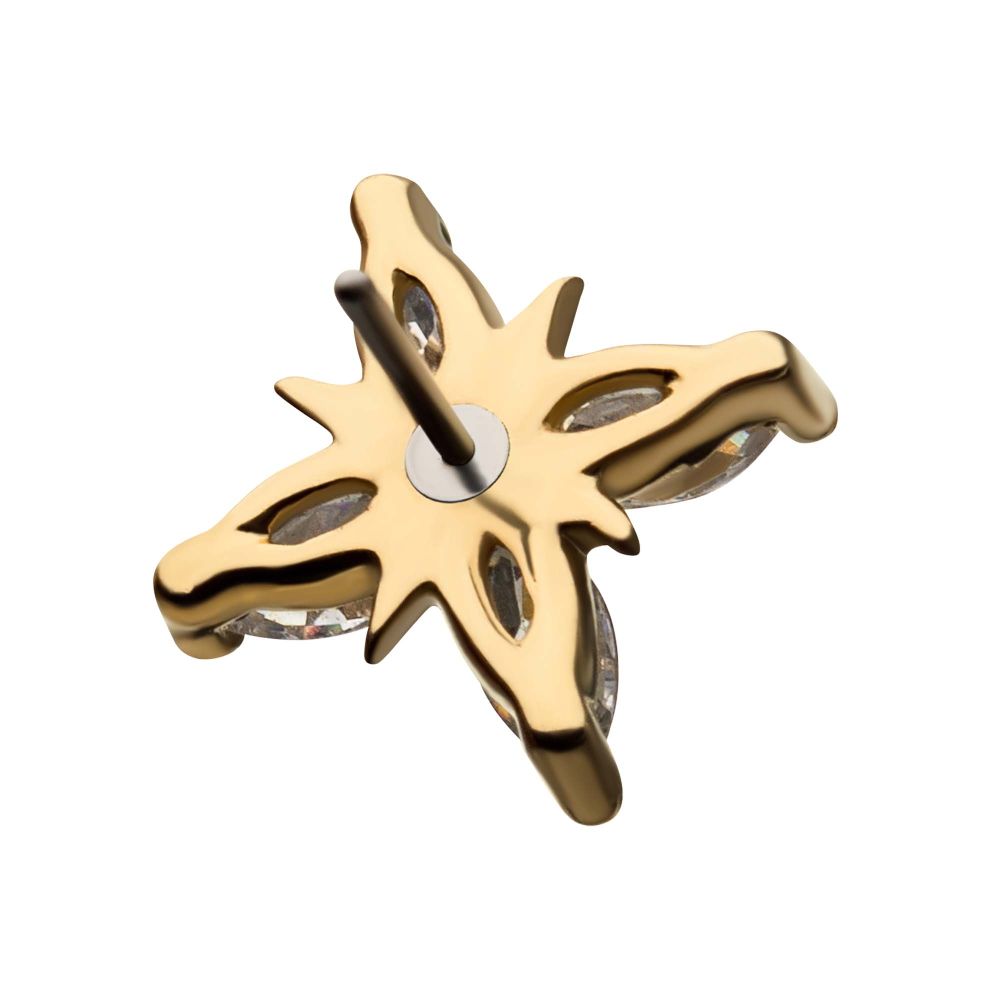 14Kt Yellow Gold Threadless with Prong Set 4-Clear CZ Cross Top
