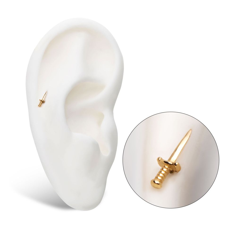 14Kt Yellow Gold Threadless with Dagger Top