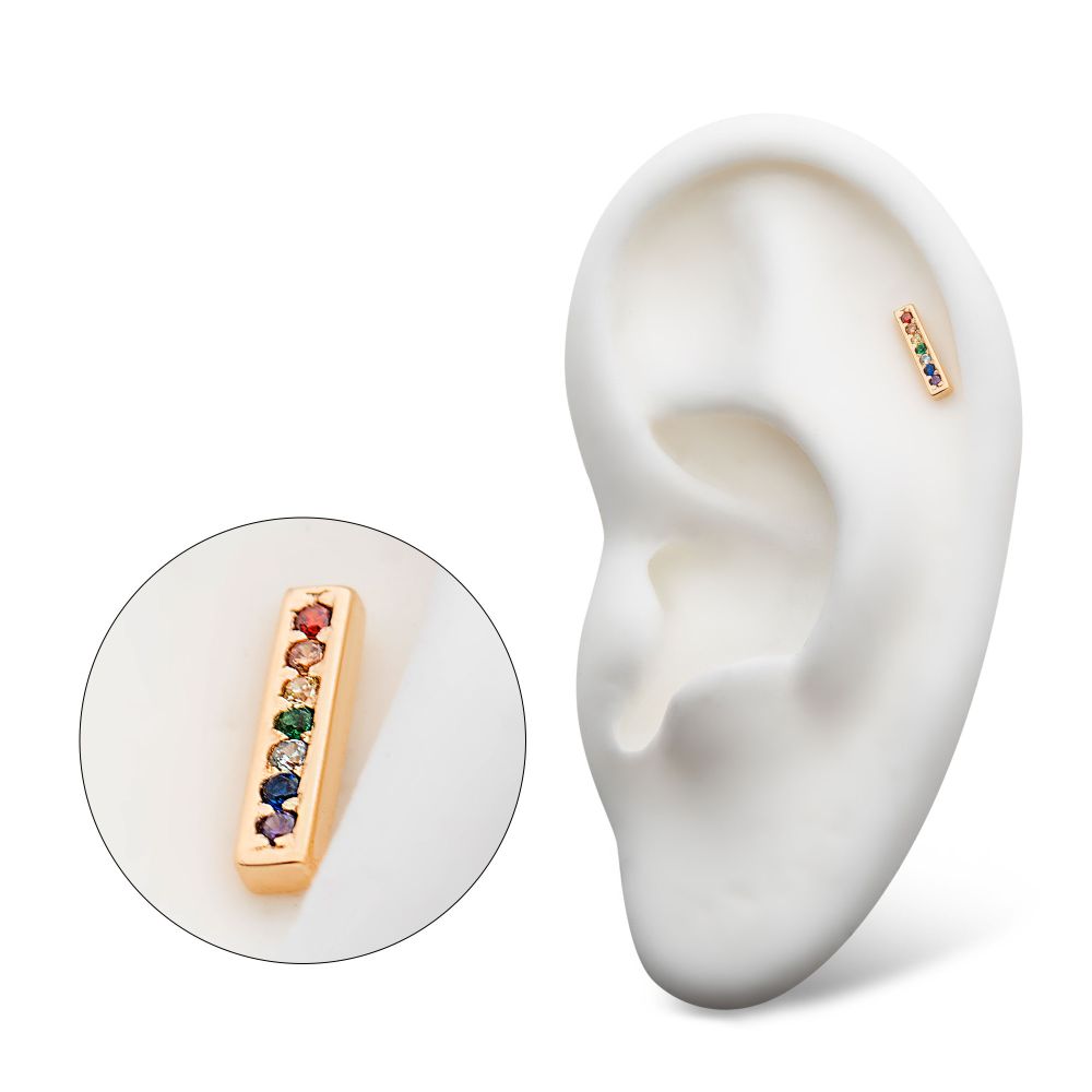 14Kt Yellow Gold Threadless with Prong Set CZ 7-Cluster Bar Top