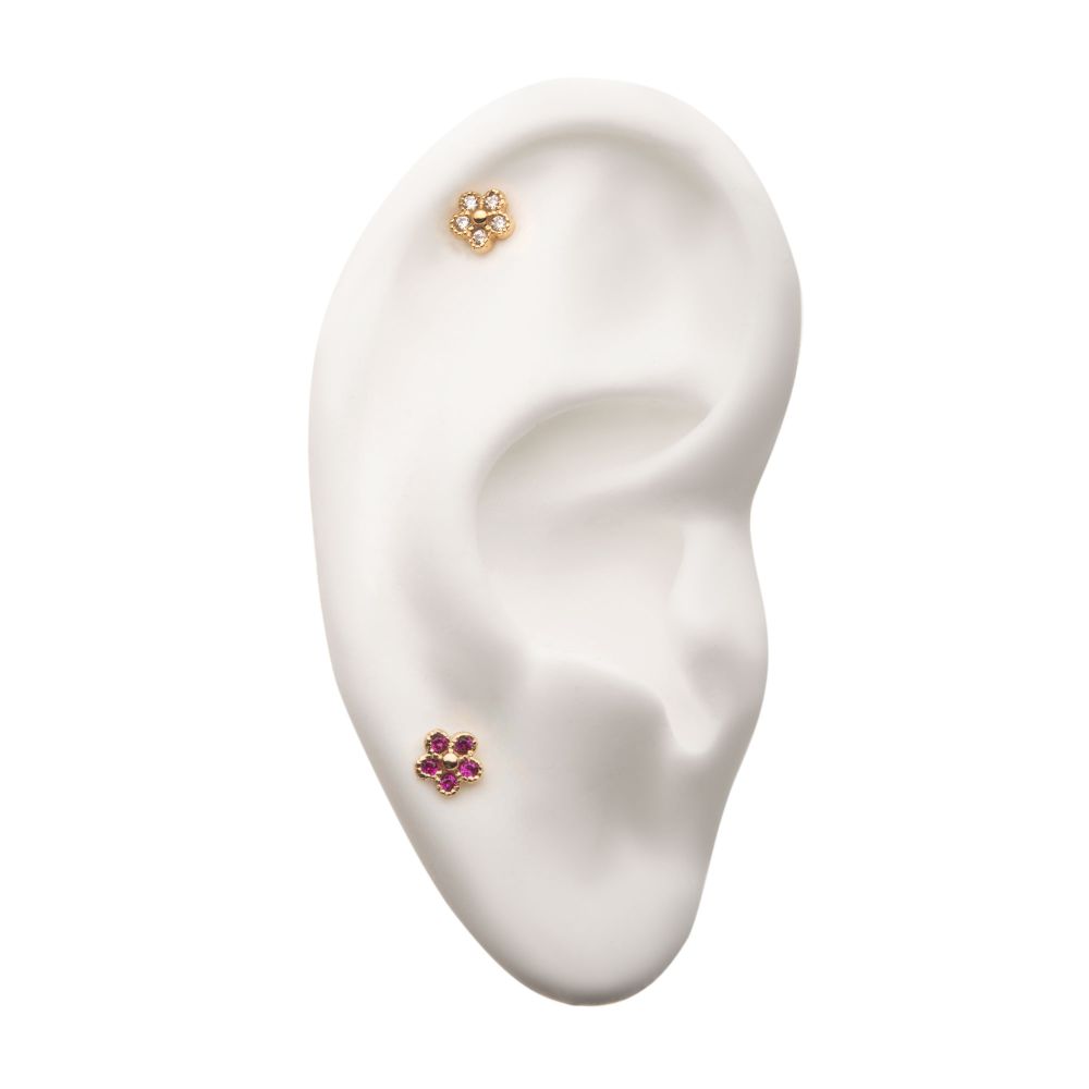 14Kt Yellow Gold Threadless with CZ Five Petal Flower Top