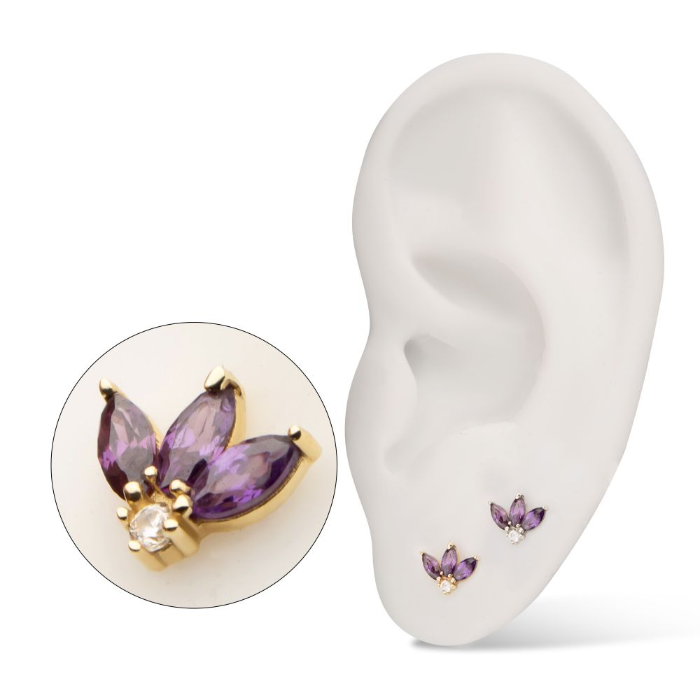 14Kt Gold Threadless 3 Marquise Prong Set Gem Cluster Top