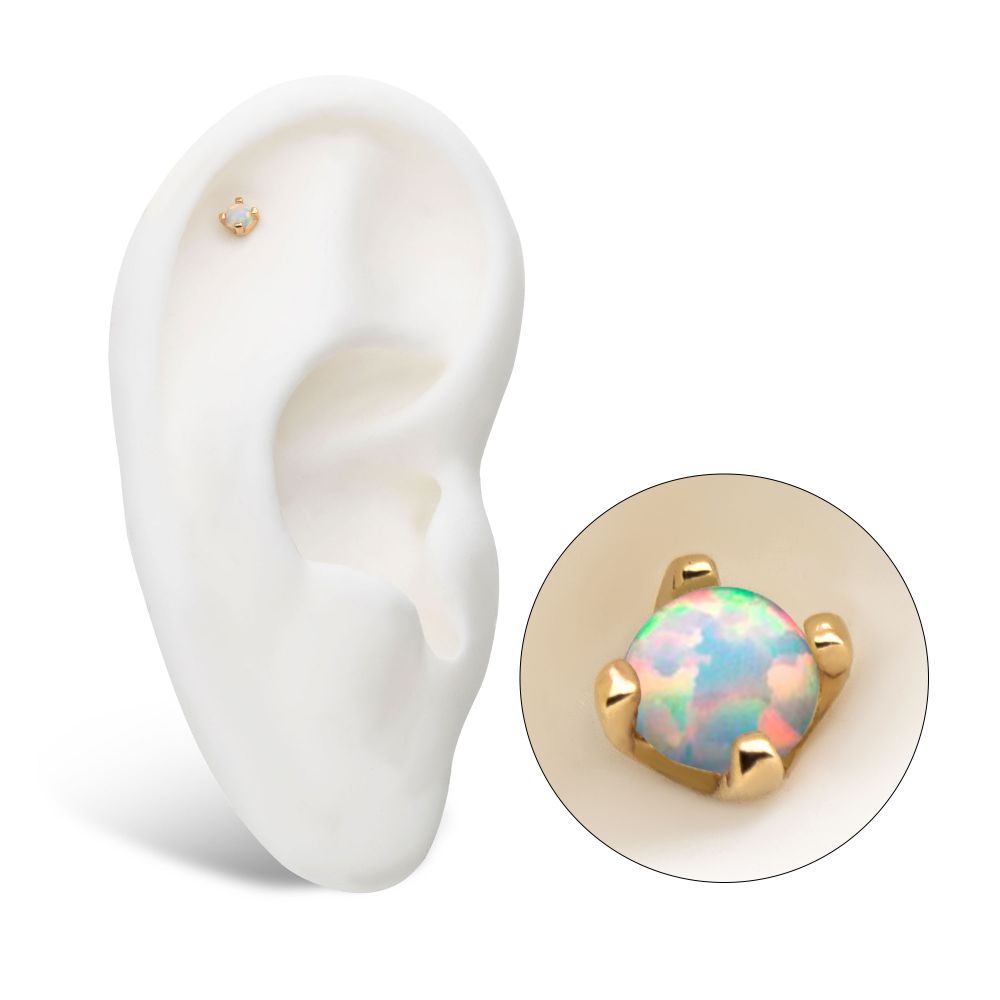 14kt Yellow Gold Threadless with 4-Prong Set White Opal Top