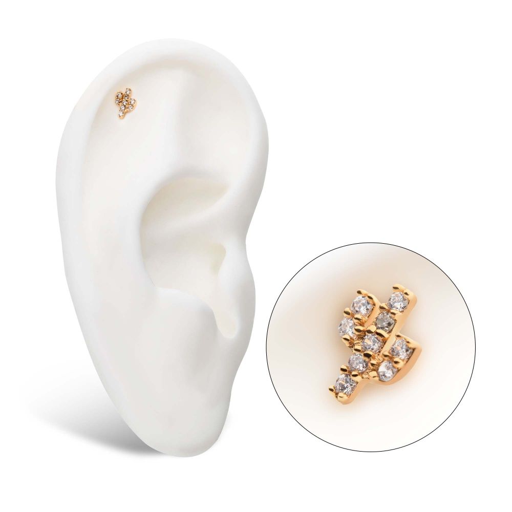 14Kt Yellow Gold Threadless with Prong Set 9 Round Clear CZ Cactus Top