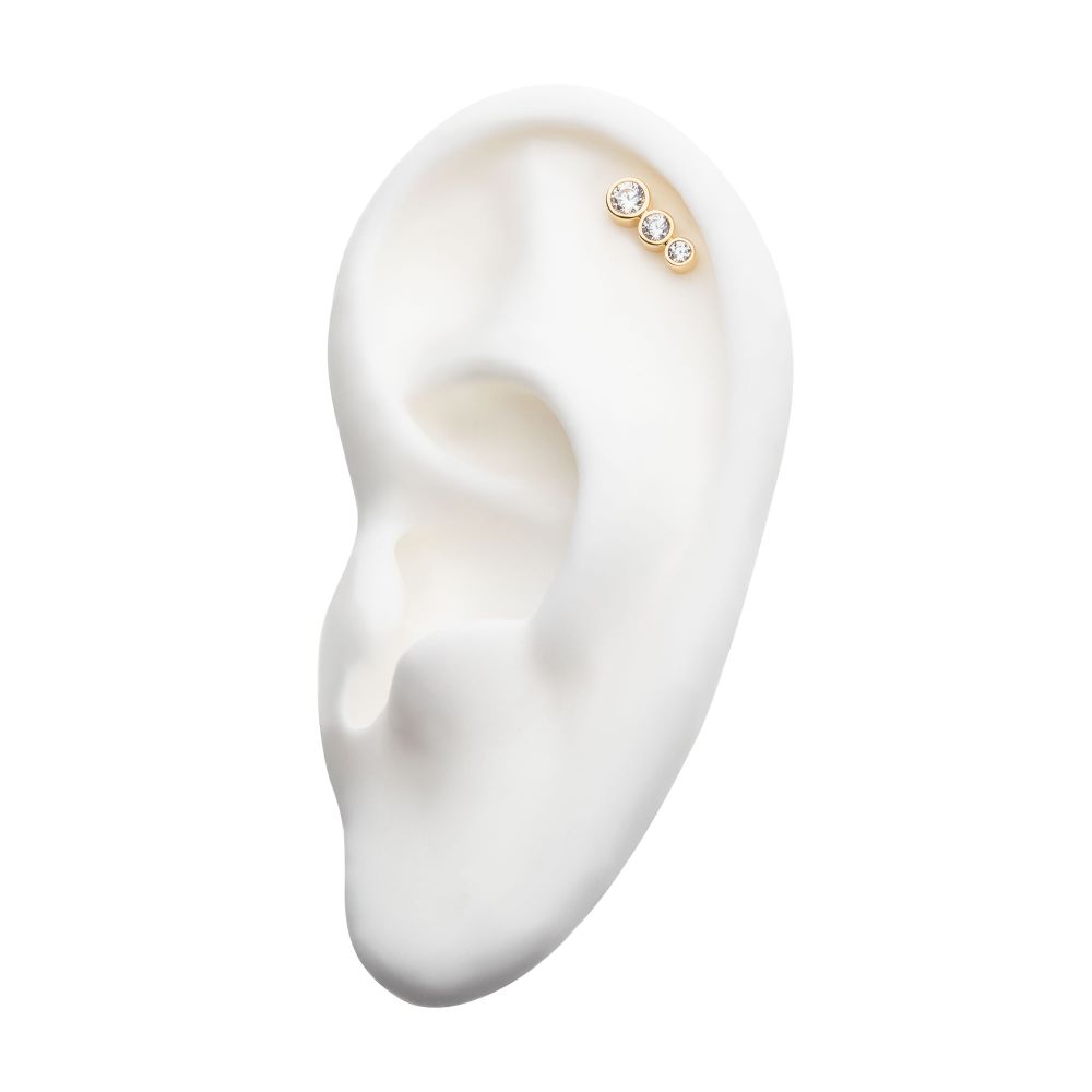 14Kt Yellow Gold Threadless with Bezel Set 3 Clear CZ Cluster Top