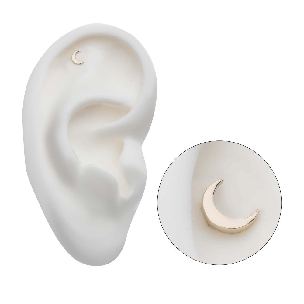 14Kt Gold Threadless with Crescent Moon Top