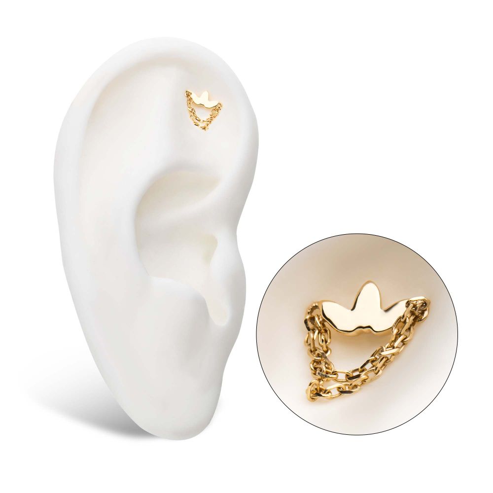 14Kt Yellow Gold Threadless Flower Top with 2 Dangling Chains