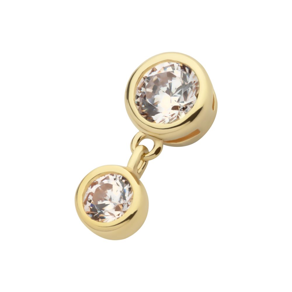 14Kt Gold Threadless Double Bezel Set Round CZ Dangle Top