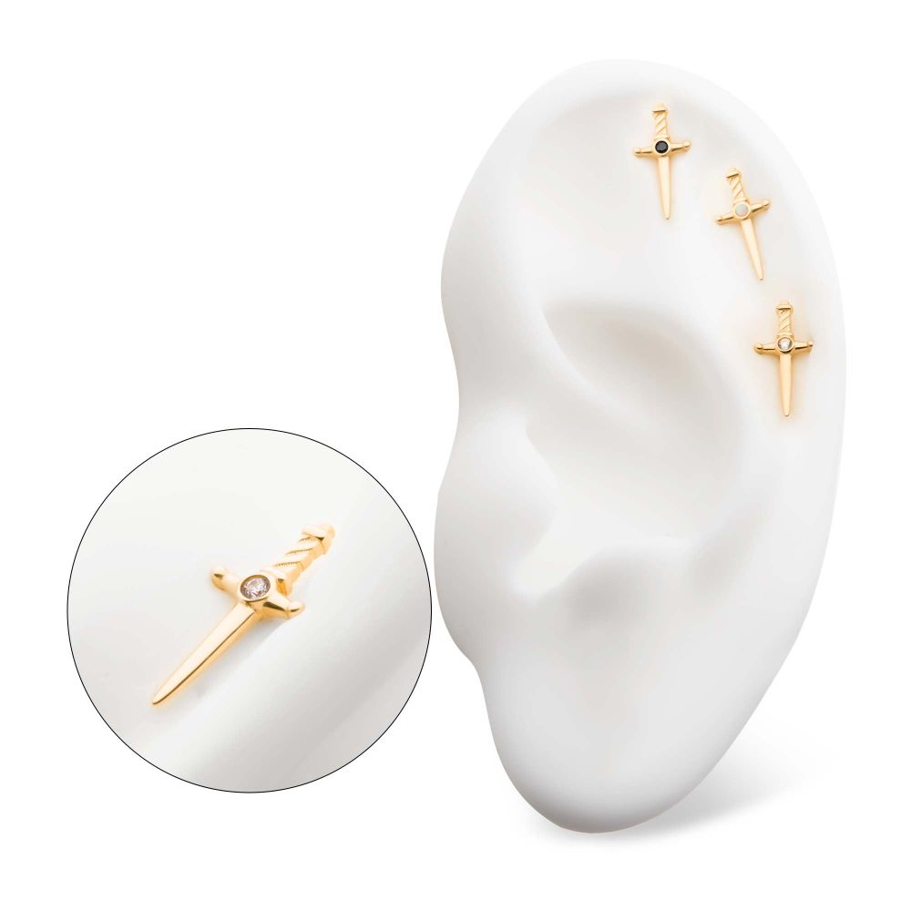 14Kt Gold Threadless Dagger Top with Bezel Gem/Opal