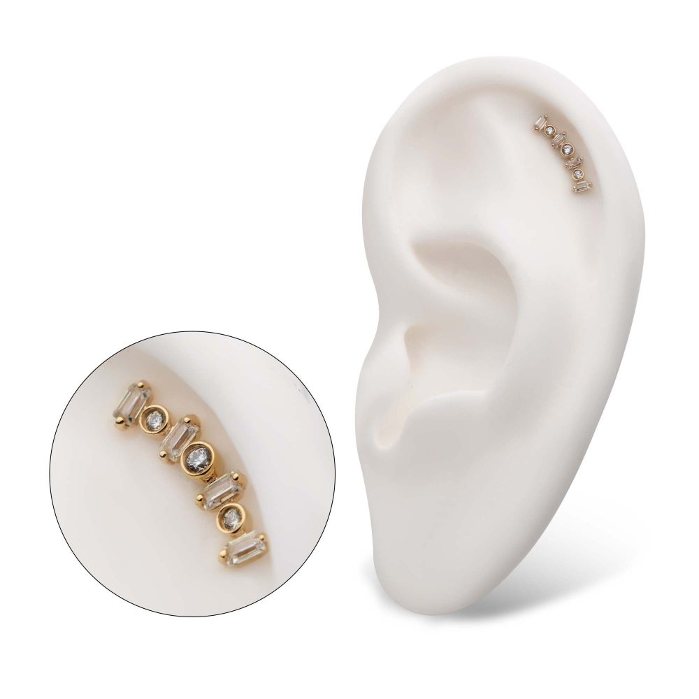 14Kt Yellow Gold Threadless with Prong Set Baguette Clear CZ Cluster Top