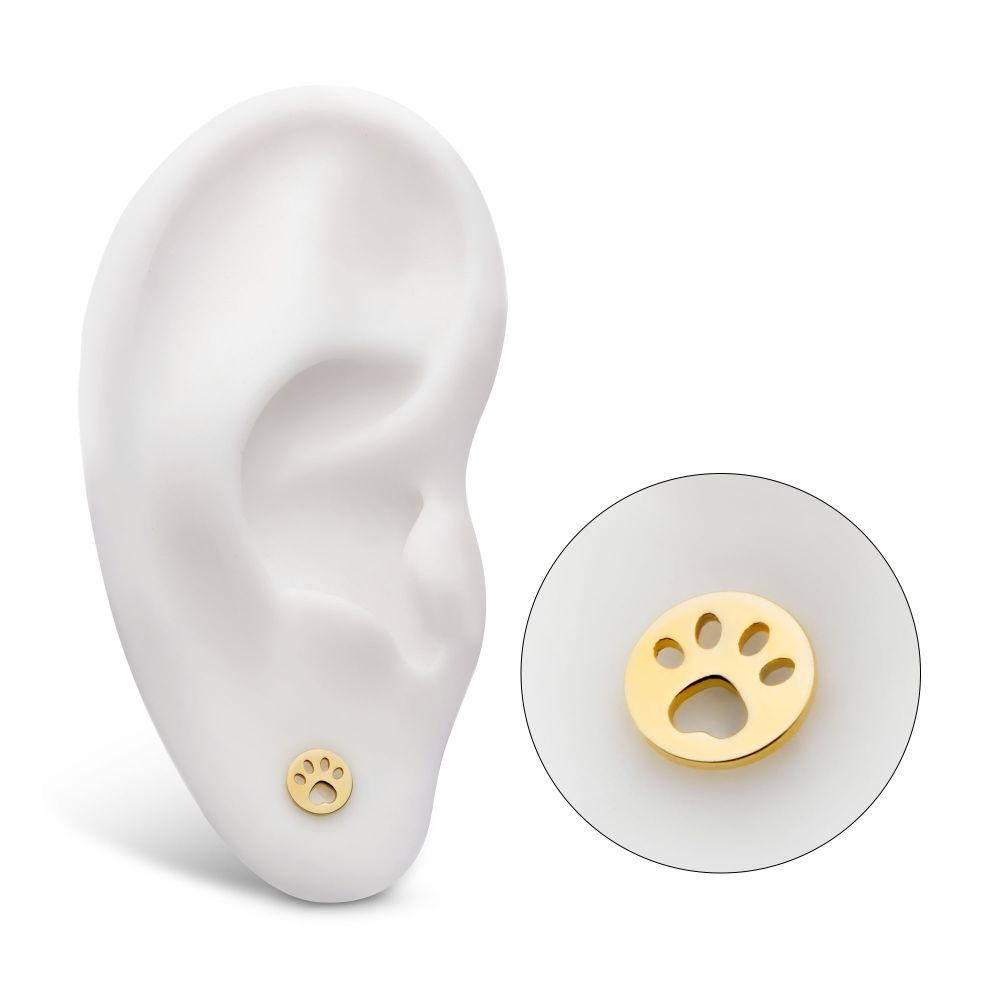 14Kt Yellow Gold Threadless Cut Out Paw Top