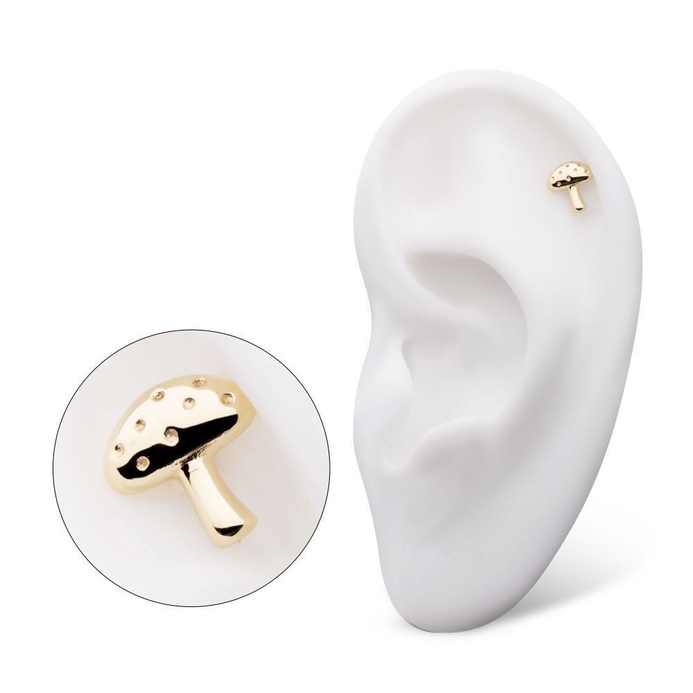 14Kt Yellow Gold Threadless Dotted Mushroom Top