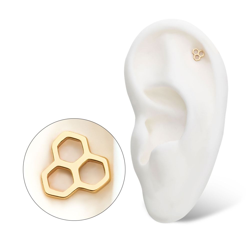 14kt Yellow Gold Threadless with Cut Out Honeycomb Top