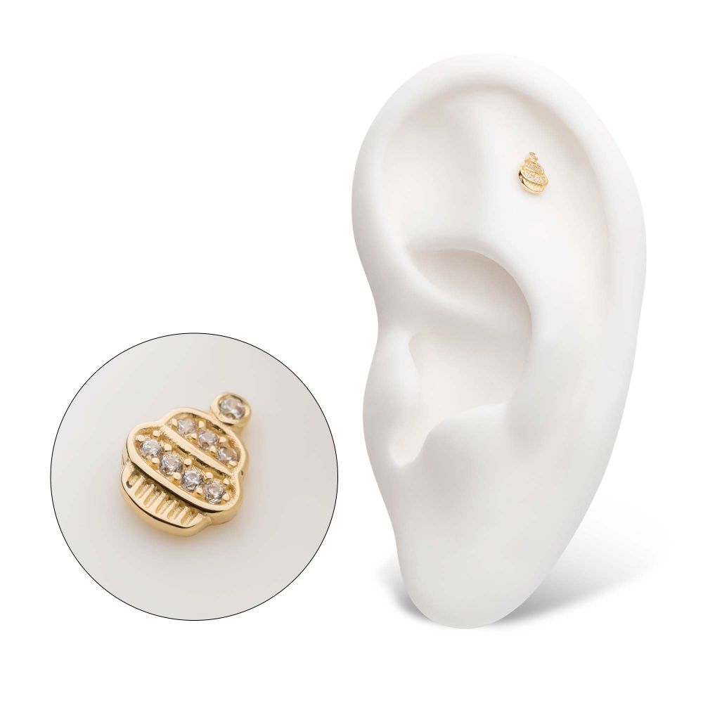14Kt Yellow Gold Threadless with CZ Cupcake Top