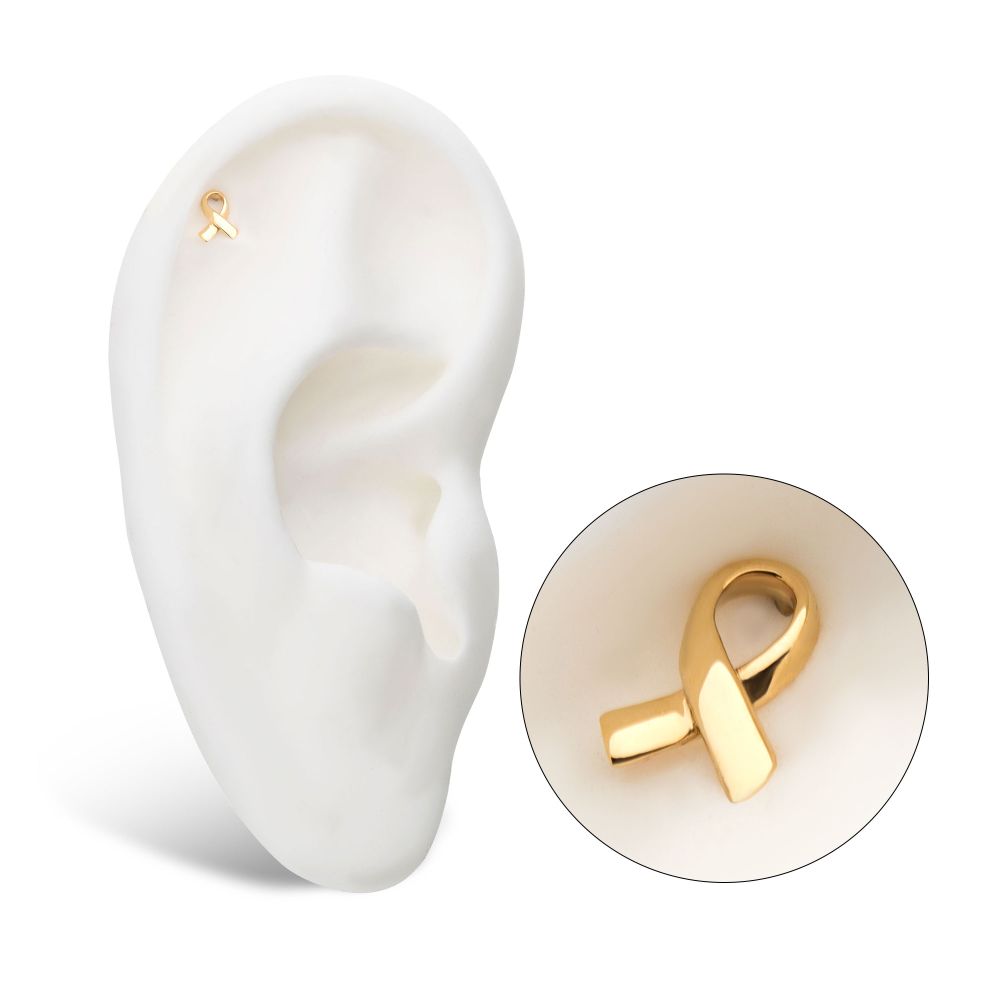 14kt Yellow Gold Threadless with Awareness Ribbon Symbol Top
