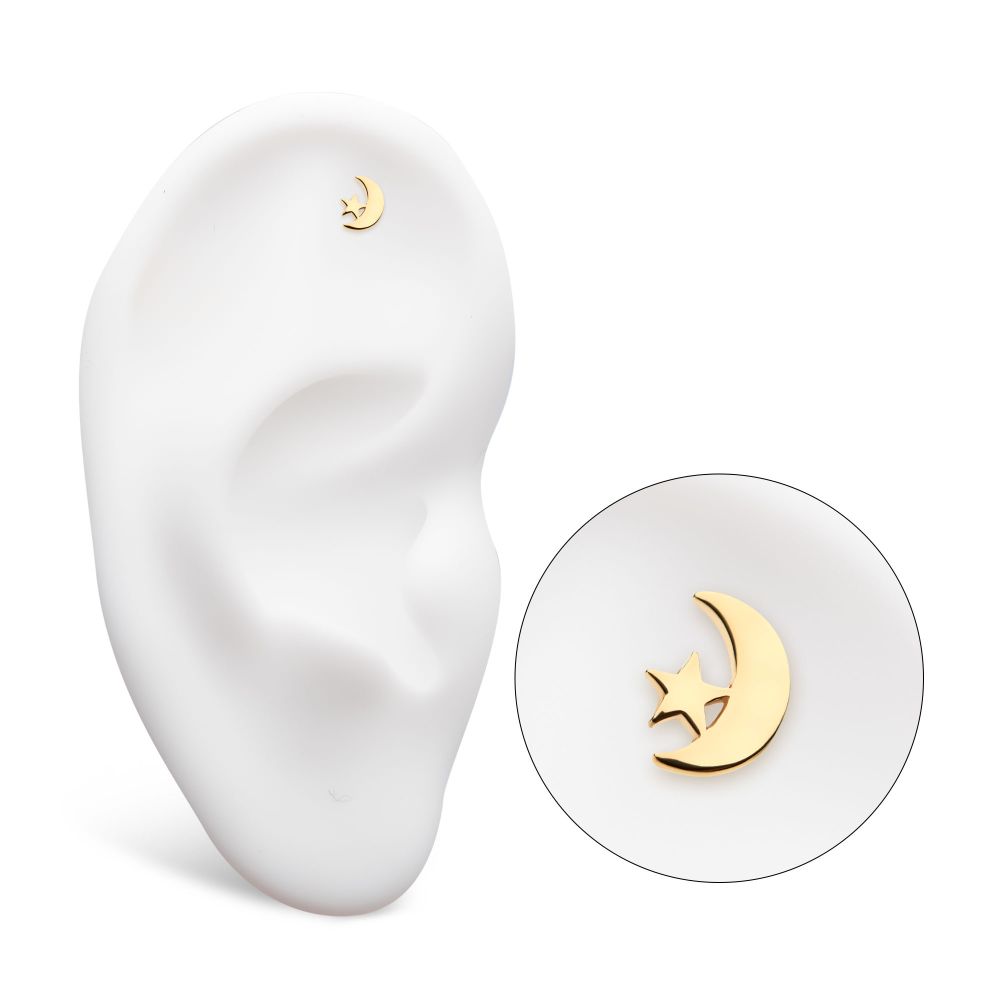 14kt Yellow Gold Threadless with Crescent Moon & Star Top