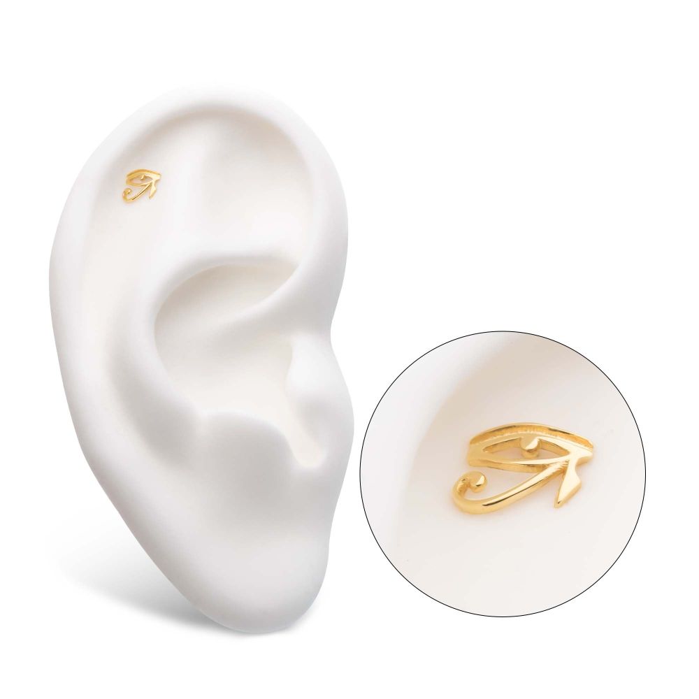 14Kt Gold Threadless with Eye of Ra Top