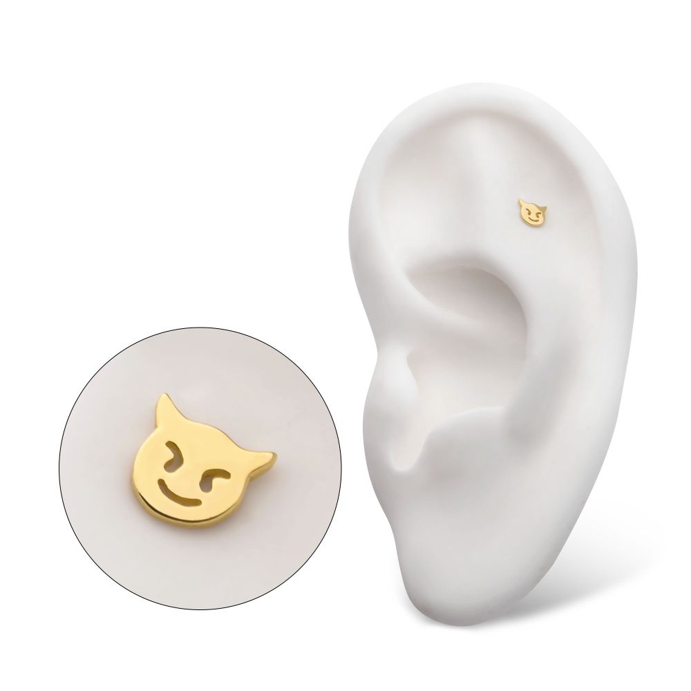 14Kt Gold Threadless with Cut Out Devil Emoji Top