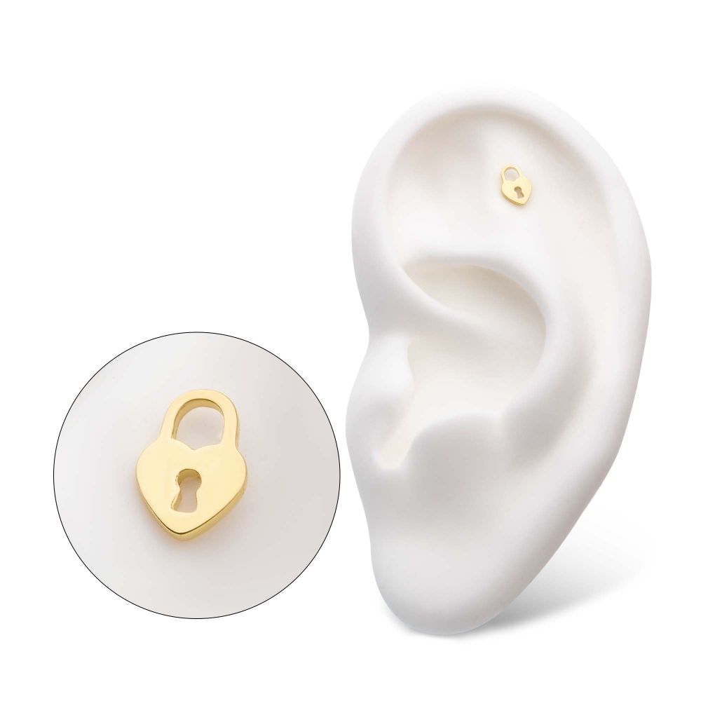 14Kt Yellow Gold Threadless with Heart Shaped Lock Top