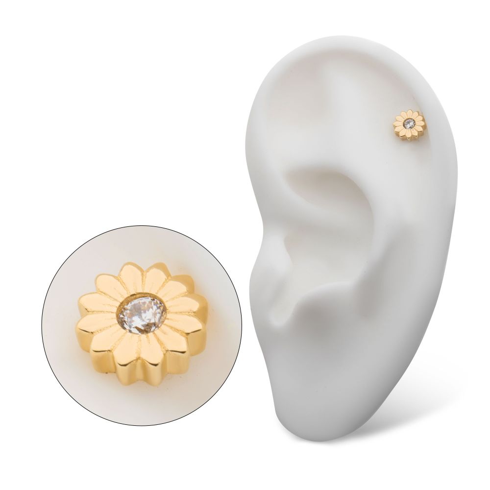 14Kt Yellow Gold Threadless Bezel Set Gem/Opal Sunflower Top