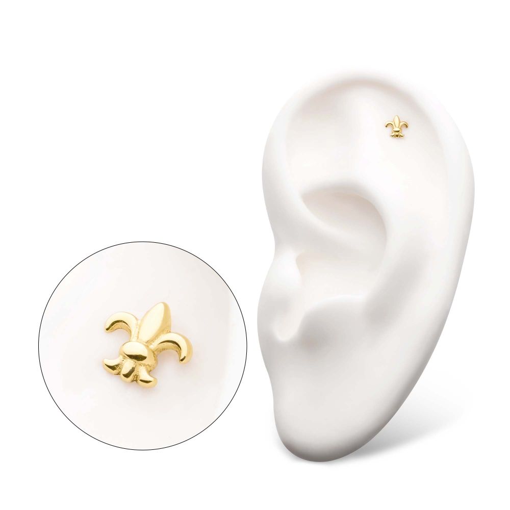 14Kt Gold Threadless with Fleur de Lis Top