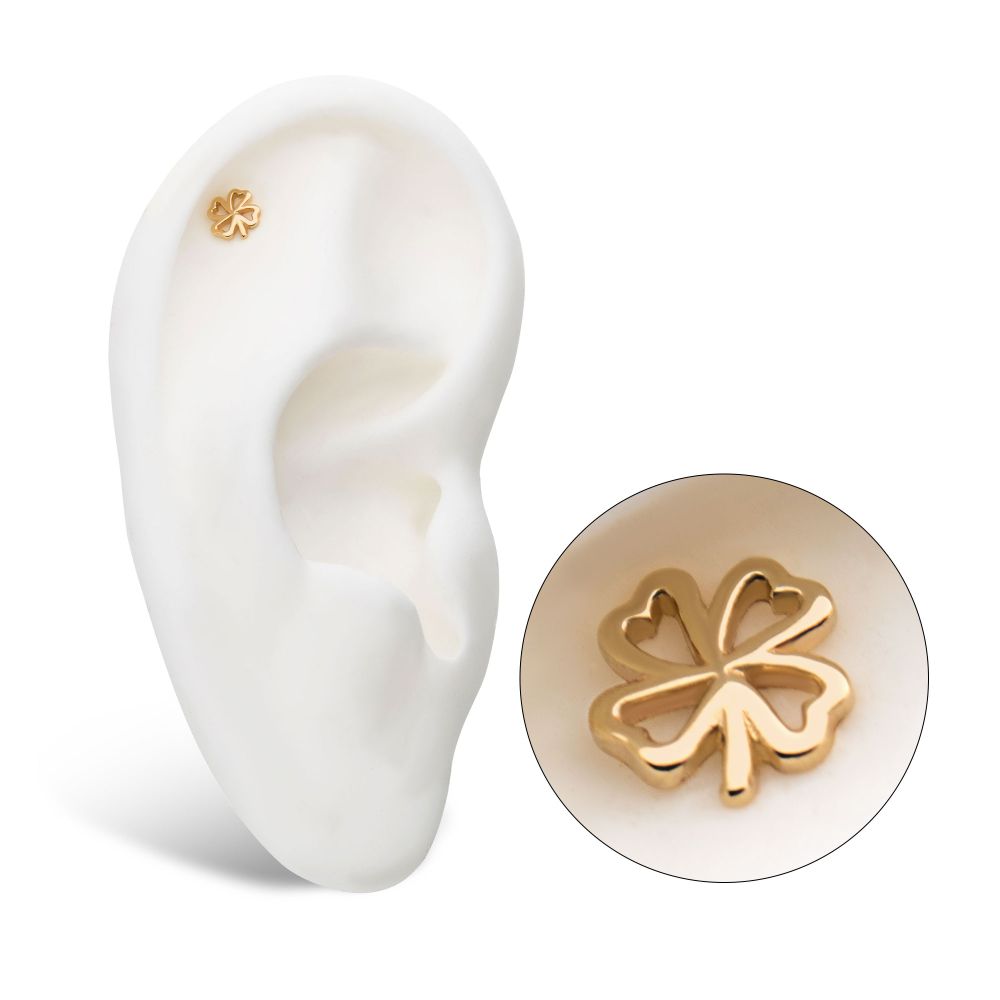 14kt Yellow Gold Threadless with 4-Leaf Cut Out Clover Top