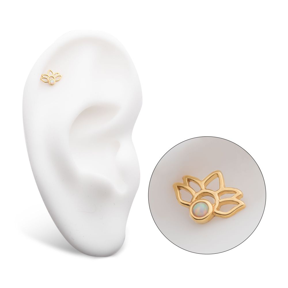 14Kt Yellow Gold Threadless Bezel Set Round Opal Lotus Top